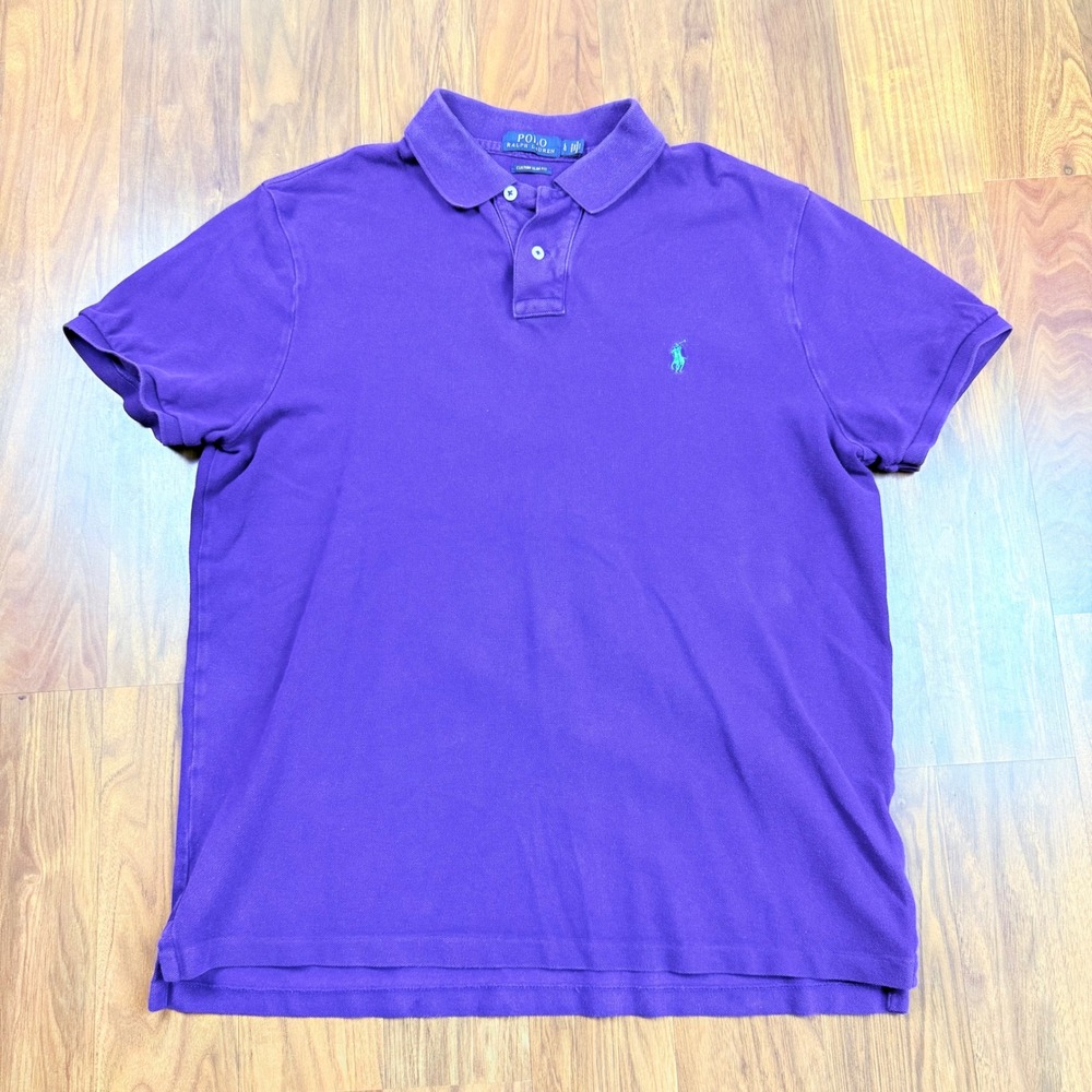 Polo Ralph Lauren Mens Large Purple Custom Slim Fit Short Sleeve Polo Shirt